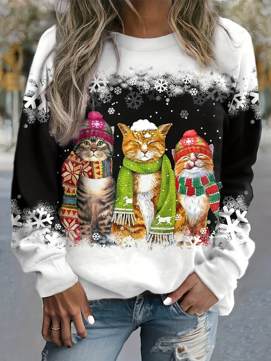 Dana™ | Cozy Winter Top with Snow Cat Print